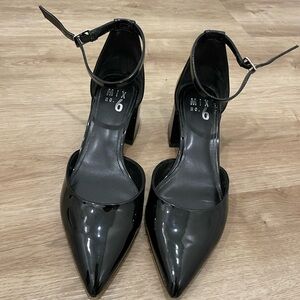 Mix No. 6 Glossy Black Ankle Strap Heels